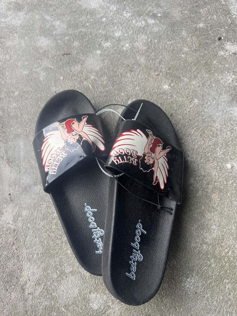 Betty Boop Women's Black Angel Graphic Slide Sandals Size 9